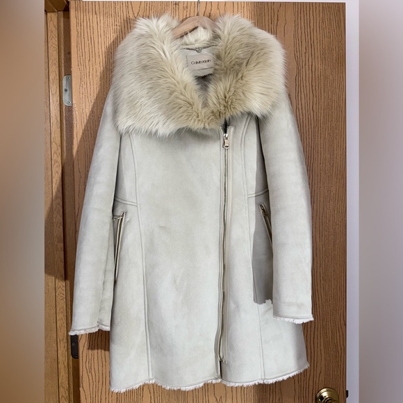 Calvin Klein Cream Coat Jacket with Faux Fur Collar NWOT - Picture 2 of 9